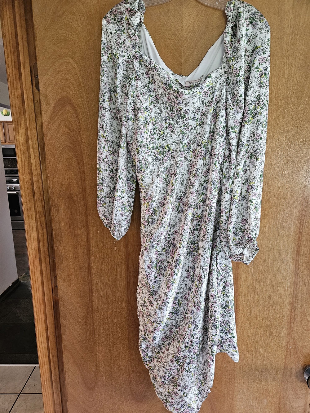 BCBGeneration White Maxi Dress with Pink & Green Floral Print